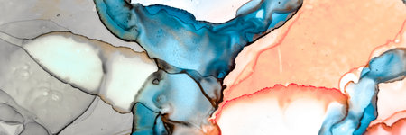 Pigment Abstract Art. Underwater Illustration. Teal Alcohol Ink Texture. Contemporary Flow Paint....