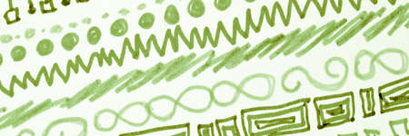 Greenery African Art Drawing. Navajo Embroidery. Peruvian Textile. Patchwork Indian. Ethnic Abstraction. Panoramic Tribal Background. Watercolor Aztec. Ethnic Pattern Bright.の写真素材