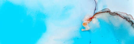 Aqua Abstract Art. Underwater Background. Marin Alcohol Inks Landscape. Contemporary Color Paint. Ocean Abstract Art. Teal Nautical Illustration. Watercolour Texture. Pigment Abstract Art.の写真素材