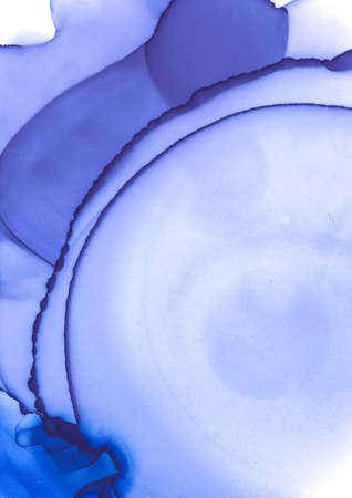 Blue Flow Background. Graphic Alcohol Ink Painting. Watercolor Oil Canvas. Blue and White Fluid Background. Graphic Alcohol Ink Marble. Contemporary Art Splash. Flow Wallpaper.の写真素材