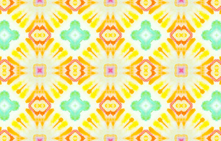 Seamless Aquarelle Pattern. Watercolor Painted Mosaic Design. Colorful and White Color. Tie Dye Bohemian Abstract Wallpaper. Abstract Ethnic Aquarelle Pattern.の写真素材