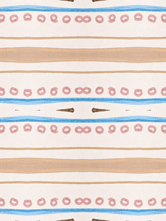 Blue Ethnic Pattern. Modern Ikat Ornament. Boho Textile Print. Seamless Native Border. Brush Paint...
