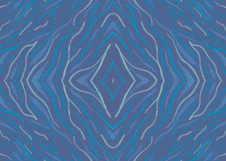 Seamless Animal Pattern. Watercolor Wildlife Ornament. Tiger Fur. Blue Abstract Fabric. Gray Jungle...