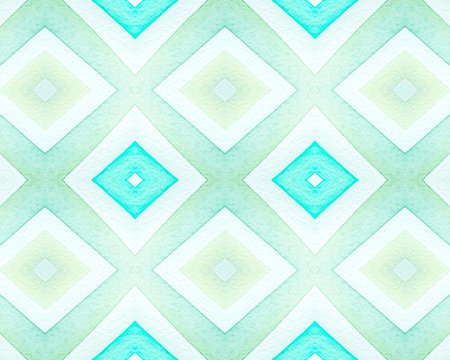 Seamless Rhombus Pattern. Watercolor Diamond Background. Grunge Bohemian Textile. Pastel African...