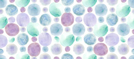 Green Watercolour Ball Background. Seamless Fashion Circles Texture. Grunge Stains Print. Blue Geometric Polka Dots Wallpaper. Pink Watercolor Ball Ornament. Seamless Vintage Rounds Print.の写真素材