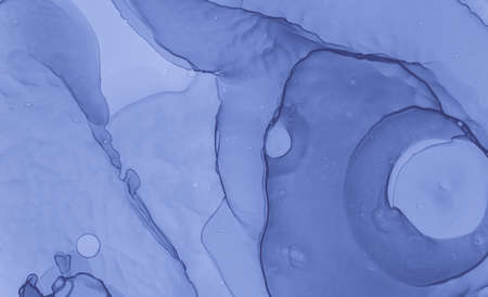 Blue Ink Texture. Marble Background. Modern Watercolor Splash. Handmade Color Alcohol Pattern. Ink Texture. Grunge Watercolour Paint. Contemporary Colour Acrylic Design. Blue Ink Texture.の写真素材