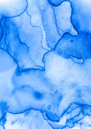 Blue and White Fluid Wallpaper. Creative Alcohol Ink Marble. Watercolor Art Oil Splash. Blue Flow Wallpaper. Artistic Alcohol Ink Marble. Watercolor Liquid Design. Fluid Background.の写真素材