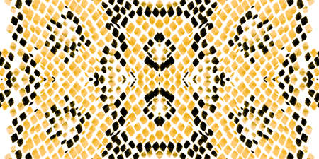 Seamless Watercolor Snakeskin. Yellow and Gold Border. Jungle Safari Wallpaper. Cobra Reptile Wild Surface. Handdrawn Artistic Material. Splatter Snakeskin.の写真素材