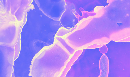 Abstract Flow Template. Pink Watercolor Digital Poster. Light Oil Design. Purple Graphic Fluid Wallpaper. Futuristic Trendy Motion. Blue Bright Oil Pattern. Graphic Ink Background.の写真素材