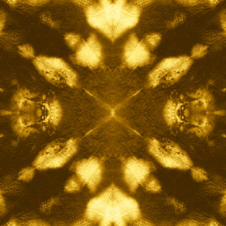 Seamless Gold Tie Dye Shibori Print. Abstract Kaleidoscope Design. Ink Spotted Wallpaper. Grunge Acrylic Splatter. Tie Dye Shibori Print. Abstract Swimwear Design. Ink Spotted Wallpaper.の写真素材