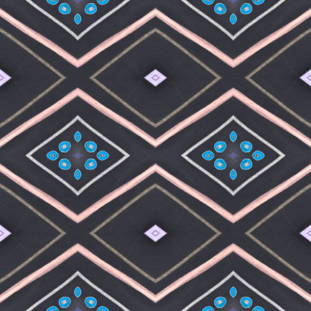 Seamless Mexican Ethnic Background. Traditional Navajo Wallpaper. Vintage Batik Motif. Dark Brush...