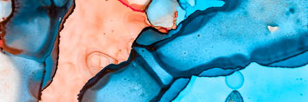 Ocean Abstract Art. Mineral Illustration. Marine Watercolour Landscape. Sophisticated Wave Paint. Aqua Abstract Art. Teal Mineral Background. Alcohol Ink Texture. Water Abstract Art.の写真素材
