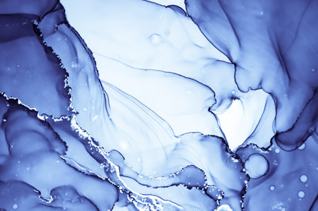 Winter Ink Painting. Art Wave Background. Indigo