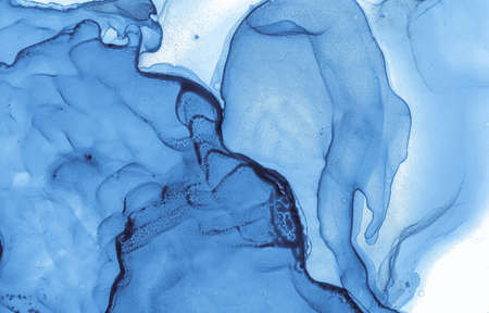 Oil Water Texture. Art Flow Mix. Blue Indigo Alcohol Paint. Oil Water Texture. Ink Marble Pattern. Snow Effect. Fluid Design. Ethereal Creative Splash. Abstract Oil Water Texture.の写真素材