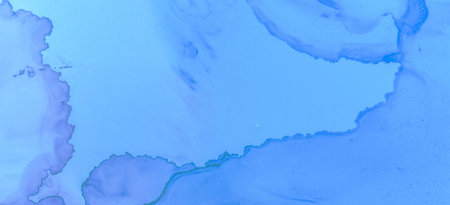 Pastel Flow Water. Blue Watercolour Background. Modern Ink Stains Marble. Creative Ink Stains...