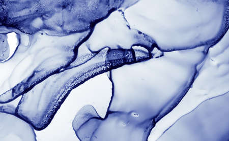 Airy Ink Paint. Art Flow Illustration. Blue Alcohol Pattern. Ink Painting. Snow Texture. Indigo Fluid Print. Watercolor Acrylic Drops. White Geode Art. Water Wallpaper. Liquid Ink Painting.の写真素材