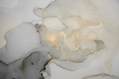 Alcohol Ink. Golden Abstract Pattern. Oil Wave Background. Alcohol Ink Mix. Smoke Liquid Paint....