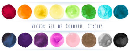 Watercolor Circle Vector. Abstract Shapes Background. Colorful Drops Splatter. Grunge Watercolor Circle Vector. Graphic Hand Paint Spots on Paper. Rounds Set. Watercolor Circle Vector.のイラスト素材