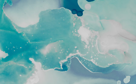 Green Ocean Water. Alcohol Inks Modern Turquoise Liquid Illustration. Luxury Ocean Abstract. on...