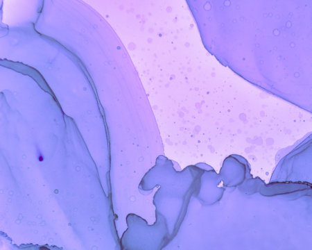 Ethereal Art Texture. Alcohol Ink Wash Wallpaper. Purple Abstract Drop Splash. Contemporary Flow...