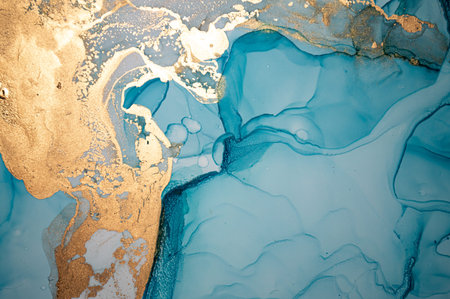 Colorful Abstract Background Liquid. Alcohol Inks Drops. Gold Wave Wallpaper. Oil Marble Painting....