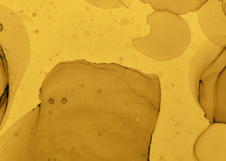 Black and Yellow Abstract Marble Pattern. Dark Fluid Background. Watercolor Liquid Banner. Artistic...