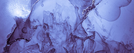 Navy Ink Paint. Oil Wave Background. Blue Alcohol Effect. Ink Painting. Watercolor Creative Splash....