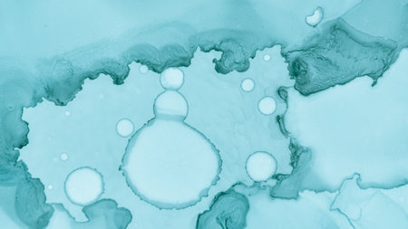 Teal Pastel Fluid Design. Blue Cloud Gradient Abstraction. Contemporary Paint Background. Contemporary Illustration. Alcohol Ink Texture. Pastel Fluid Liquid. Blue Cloud Fashion Abstraction.の写真素材