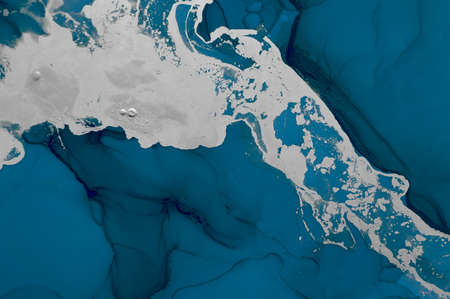 Turquoise Ocean Water. on Paper. Modern Blue Liquid Pattern. Luxury Ocean Abstract. Alcohol Ink Trendy Art Paint. Ocean Waves. Watercolor Marble Illustration. Green Sea Texture. Hand paintedの写真素材