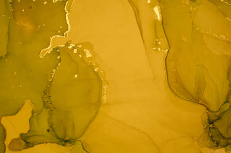 Gold Fluid Art. Abstract Liquid Background. Alcohol Ink Design. Marble Print. Fluid Art. Gradient Flow Wallpaper. Glitter Watercolor Paper. Golden Acrylic Oil Illustration. Liquid Fluid Art.の写真素材