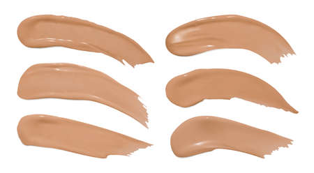 Foundation smudges. Make up concealer splash. Fashion vector swatch. Cosmetic brown background. Foundation smears. Faceのイラスト素材