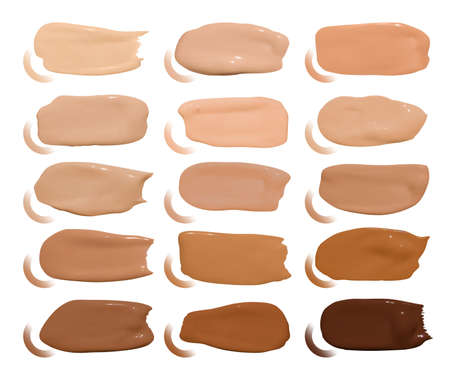 Foundation Smudges. Makeup Concealer Drops. Beige Fashion Swatch. Face Care Product. Vector Liquid Foundation Smudges.のイラスト素材