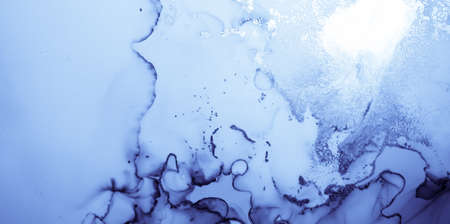 Navy Ink Painting. Fluid Wave Mix. Blue Abstractの写真素材