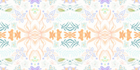 Abstract folk ornament. Seamless ethnic design. Watercolor flower background.