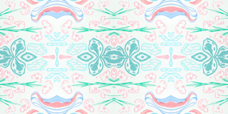 Seamless flower folk pattern. Abstract ethnic print. Watercolor batik background.
