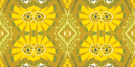 Abstract folk ornament. Seamless ethnic design. Watercolor flower background.の写真素材