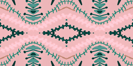 Seamless flower folk pattern. Abstract ethnic print. Watercolor batik background.