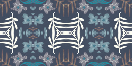 Seamless flower folk pattern. Abstract ethnic print. Watercolor batik background.