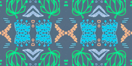 Seamless flower folk pattern. Abstract ethnic print. Watercolor batik background.