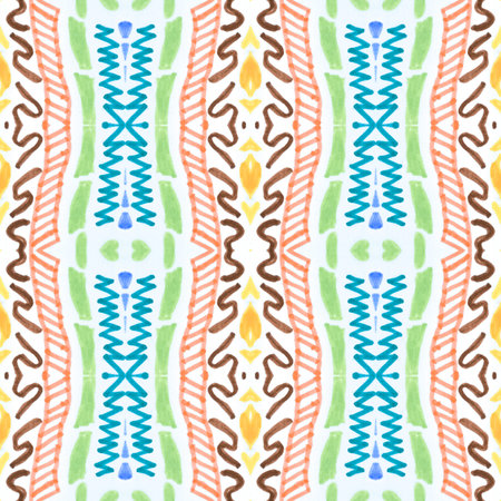 Seamless watercolor mosaic print. Geometric ethnic pattern.
