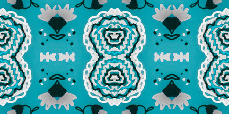 Abstract folk ornament. Seamless ethnic design. Watercolor flower background.