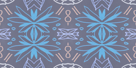 Flowers folk design. Seamless ethnic ornament. Hand drawn bohemian print.