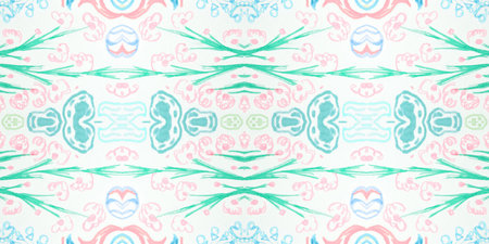 Abstract folk ornament. Seamless ethnic design. Watercolor flower background.