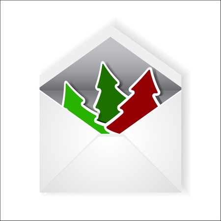 Vector Christmas tree in open envelopeのイラスト素材