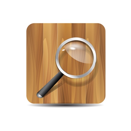 Vector search icon  magnifying glass on wooden backgroundのイラスト素材