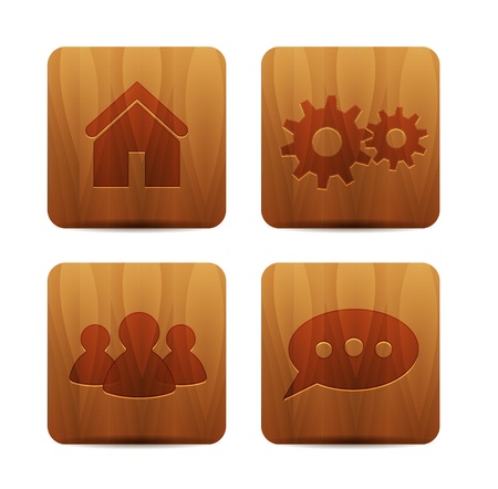 Vector wooden buttons (home, settings, people, talk)のイラスト素材