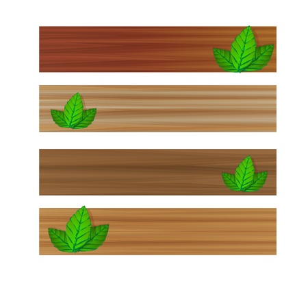Vector wooden banners with leavesのイラスト素材