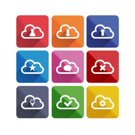 Flat long shadow cloud iconsのイラスト素材