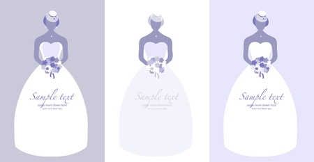 Retro bride in a white gown wedding backgroundのイラスト素材
