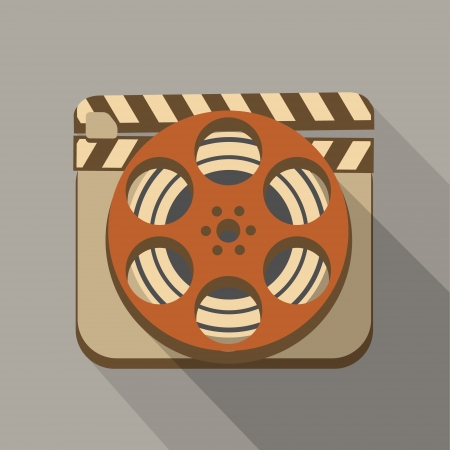 Flat long shadow cinema icon: film reel with clapperboardのイラスト素材